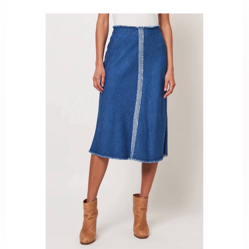 Raquel Allegra Aurora Skirt In Washed Indigo